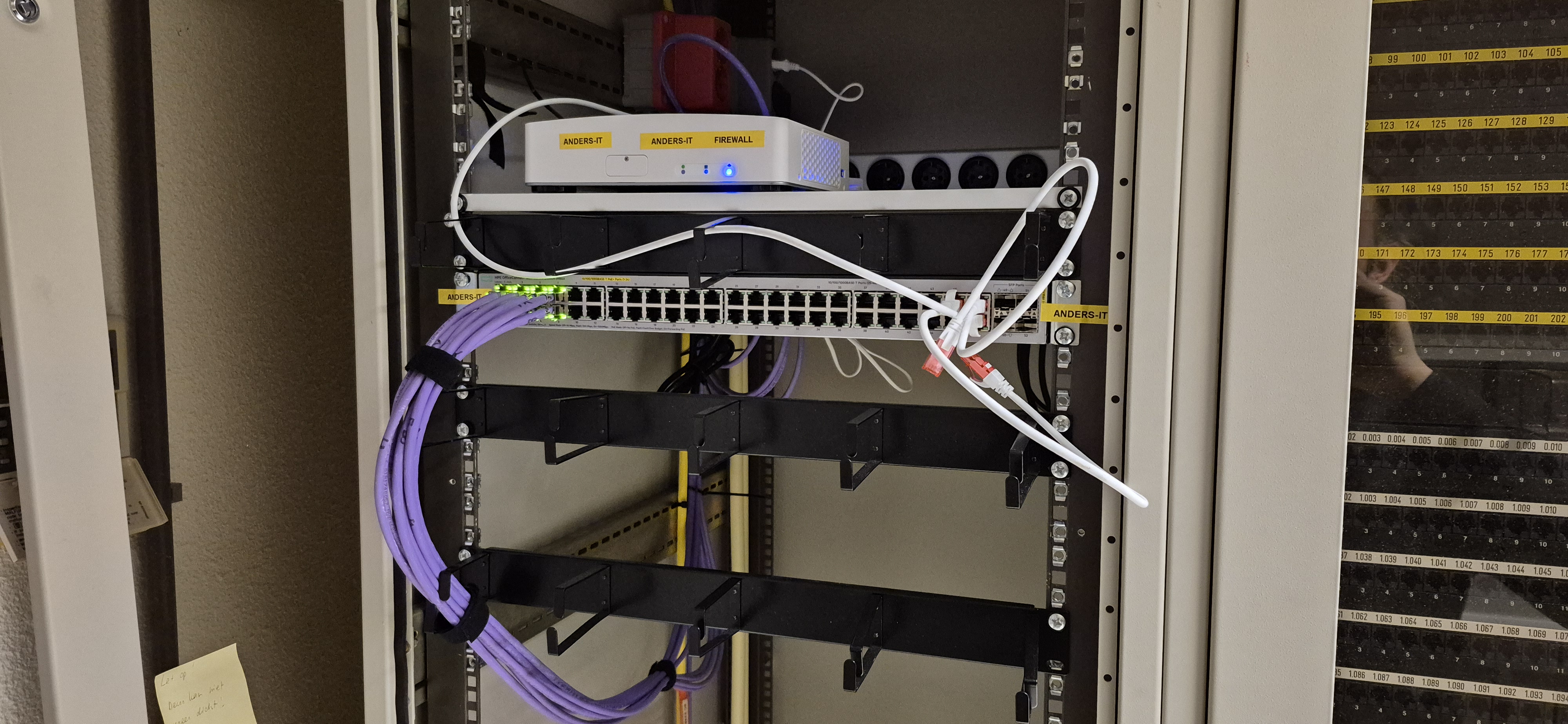 Patchpanel met paarse bekabeling